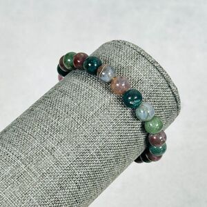 Womens Bracelet Beaded Stone Blue Green 8mm Stretchy 6.5" Costume Jewelry